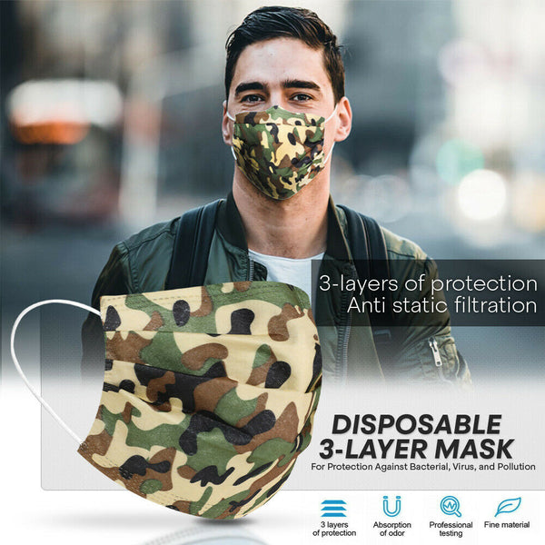 Camoflage Disposable 3-Ply Face Masks